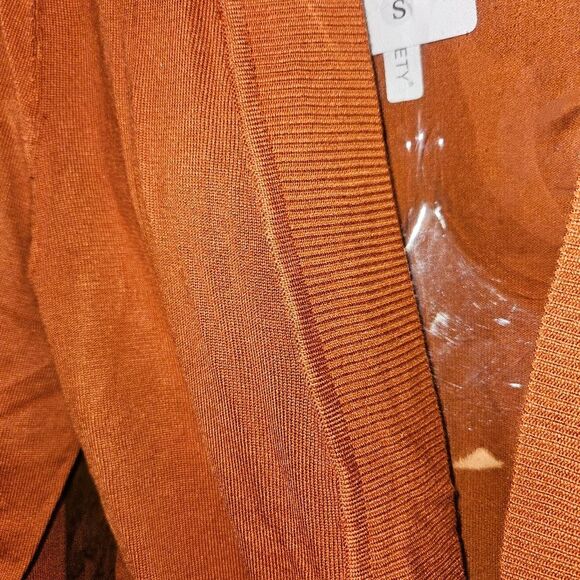MEROKEETY Women's Small Orange Open Front Pocketed Ribbed Cardigan Sweater NEW - Picture 4 of 11